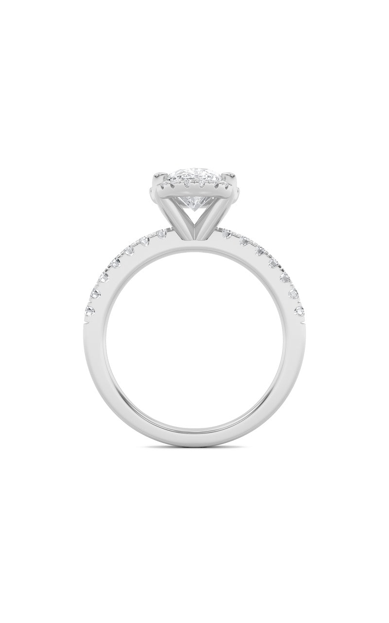 2CTW Oval Shaped Lab Grown Diamond (F/VS) Halo Accented Engagement Ring in 14K Gold