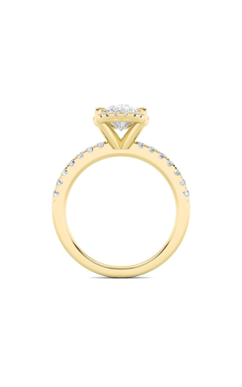 2CTW Oval Shaped Lab Grown Diamond (F/VS) Halo Accented Engagement Ring in 14K Gold