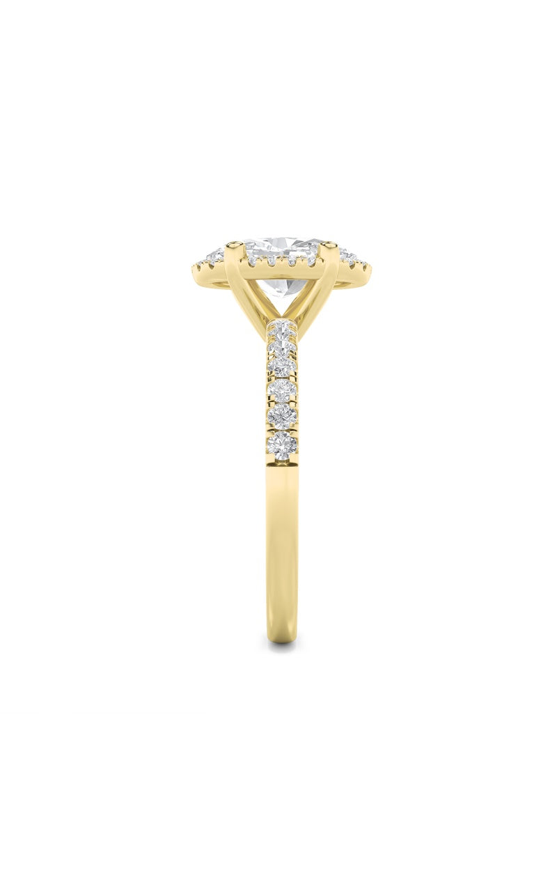 2CTW Oval Shaped Lab Grown Diamond (F/VS) Halo Accented Engagement Ring in 14K Gold, 14K Yellow Gold