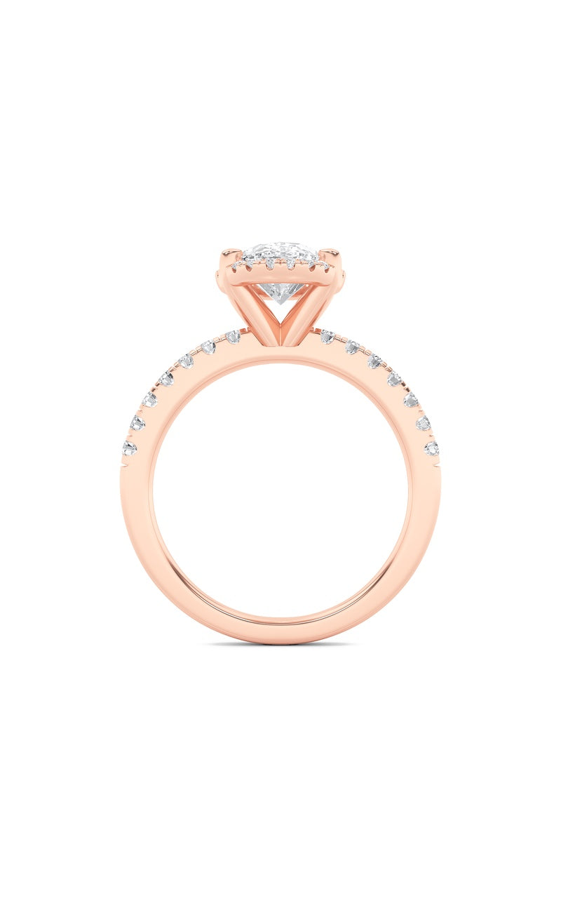 2CTW Oval Shaped Lab Grown Diamond (F/VS) Halo Accented Engagement Ring in 14K Gold, 14K Rose Gold