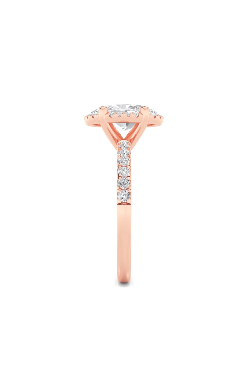 2CTW Oval Shaped Lab Grown Diamond (F/VS) Halo Accented Engagement Ring in 14K Gold, 14K Rose Gold