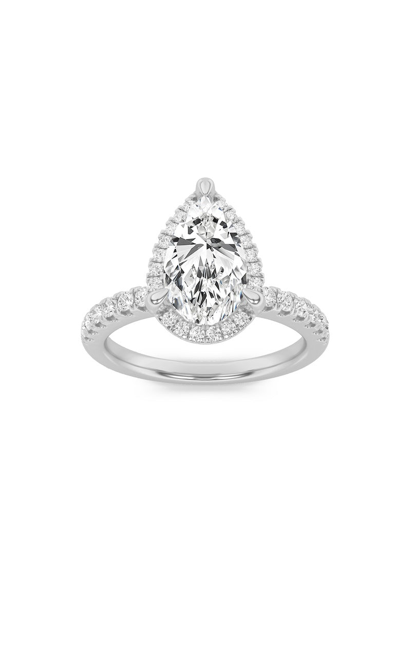 2Cttw Pear Shaped Lab Grown Diamond (F/VS) Halo Accented Engagement Ring in 14K Gold