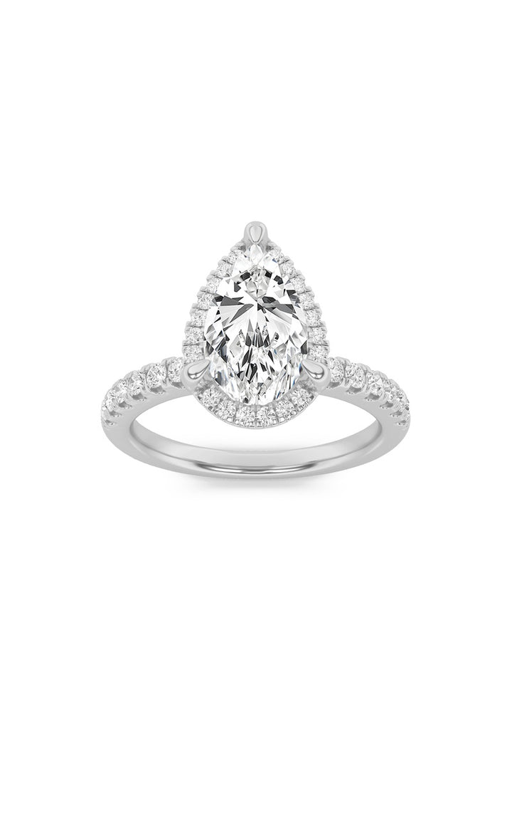 2Cttw Pear Shaped Lab Grown Diamond (F/VS) Halo Accented Engagement Ring in 14K Gold