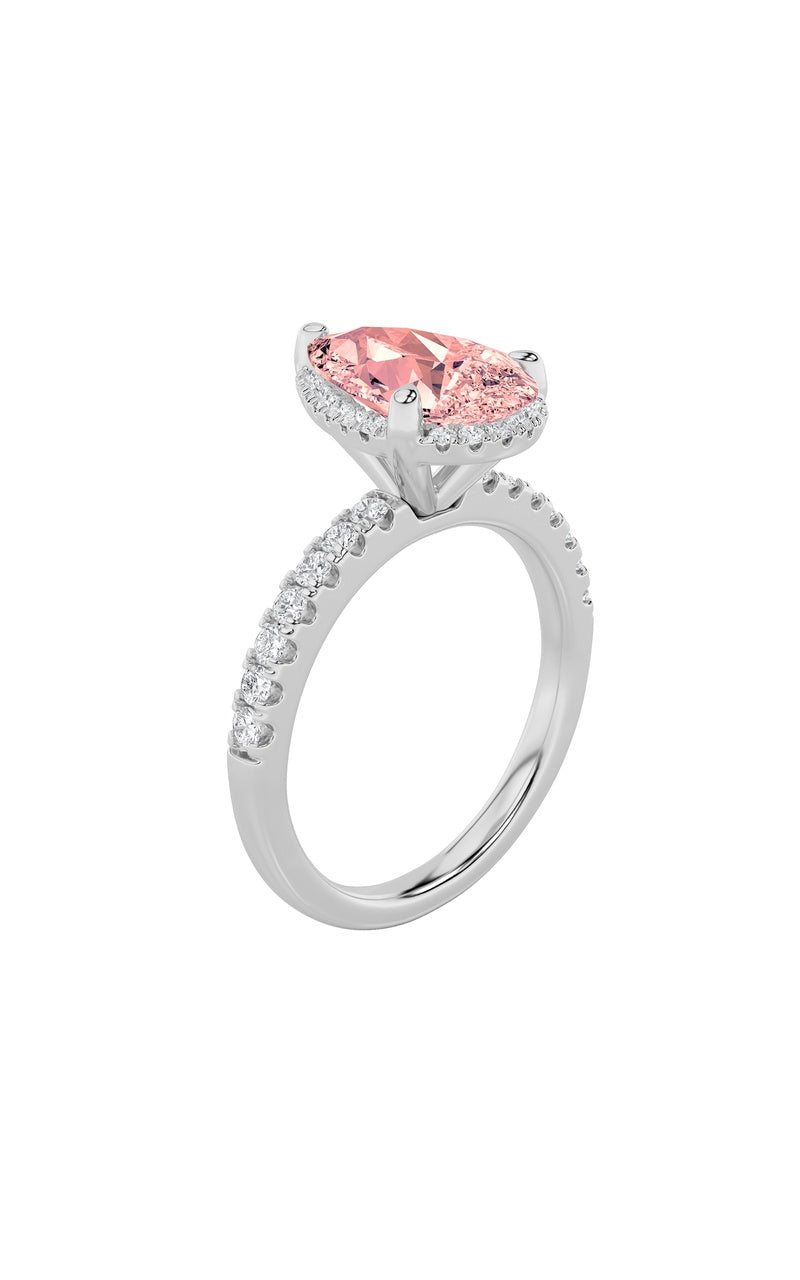 2CTW Pear Shaped Lab Grown Diamond (F/VS) Halo Accented Engagement Ring in 14K Gold