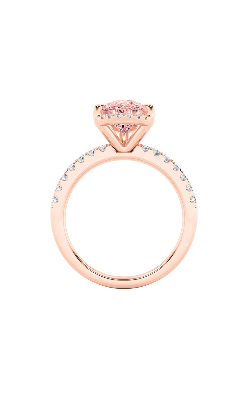 2CTW Pear Shaped Lab Grown Diamond (F/VS) Halo Accented Engagement Ring in 14K Gold