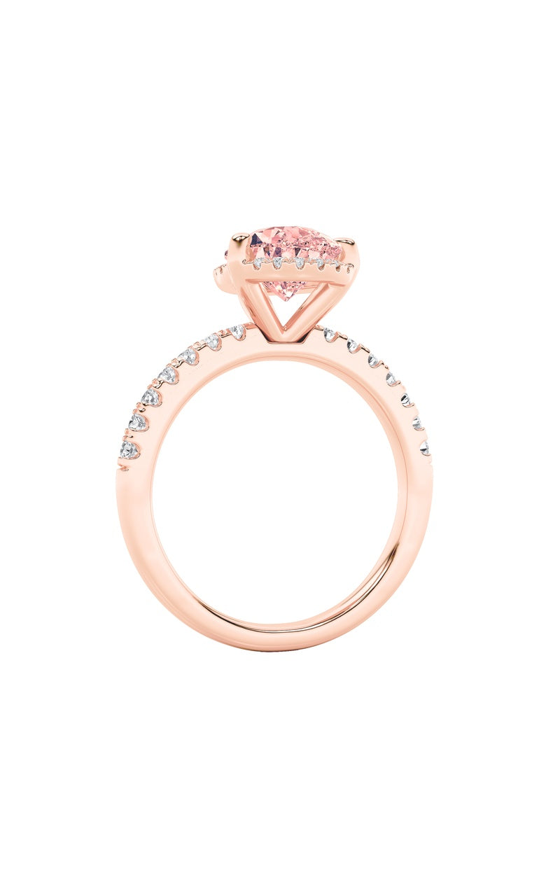 2CTW Pear Shaped Lab Grown Diamond (F/VS) Halo Accented Engagement Ring in 14K Gold
