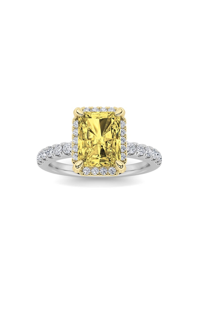 2CTW Radiant Shaped Lab Grown Diamond (F/VS) Halo Accented Engagement Ring in 14K Gold
