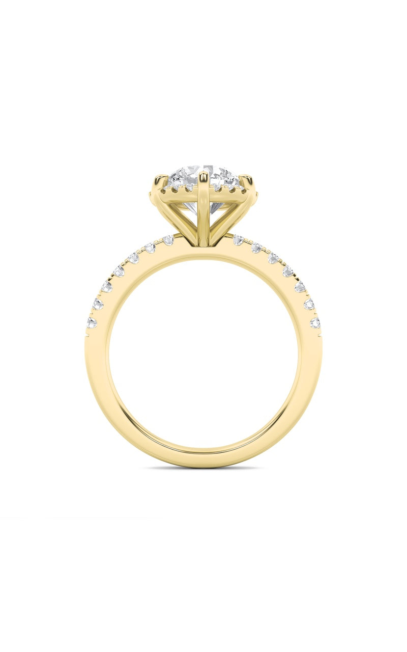 2CTW Round Shaped Lab Grown Diamond (F/VS) Halo Accented Engagement Ring in 14K Gold, 14K Yellow Gold