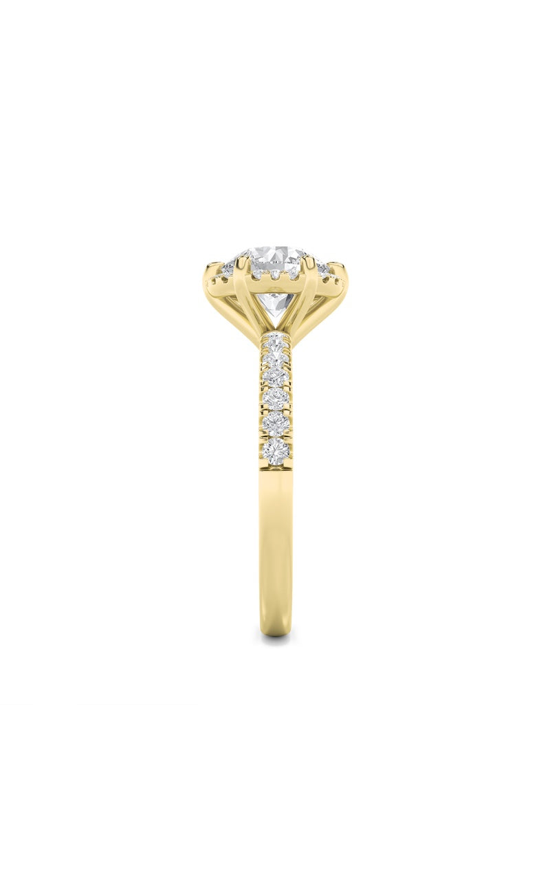 2CTW Round Shaped Lab Grown Diamond (F/VS) Halo Accented Engagement Ring in 14K Gold, 14K Yellow Gold