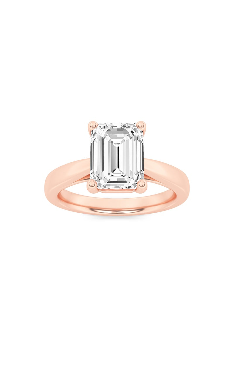 2CTW Emerald Shaped Lab Grown Diamond (F/VS) Classic Shank Solitaire Engagement Ring in 14K Gold, 14K Rose Gold