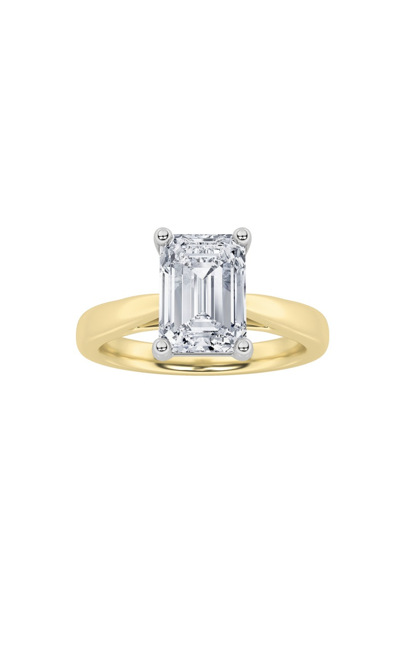 2CTW Emerald Shaped Lab Grown Diamond (F/VS) Classic Shank Solitaire Engagement Ring in 14K Gold