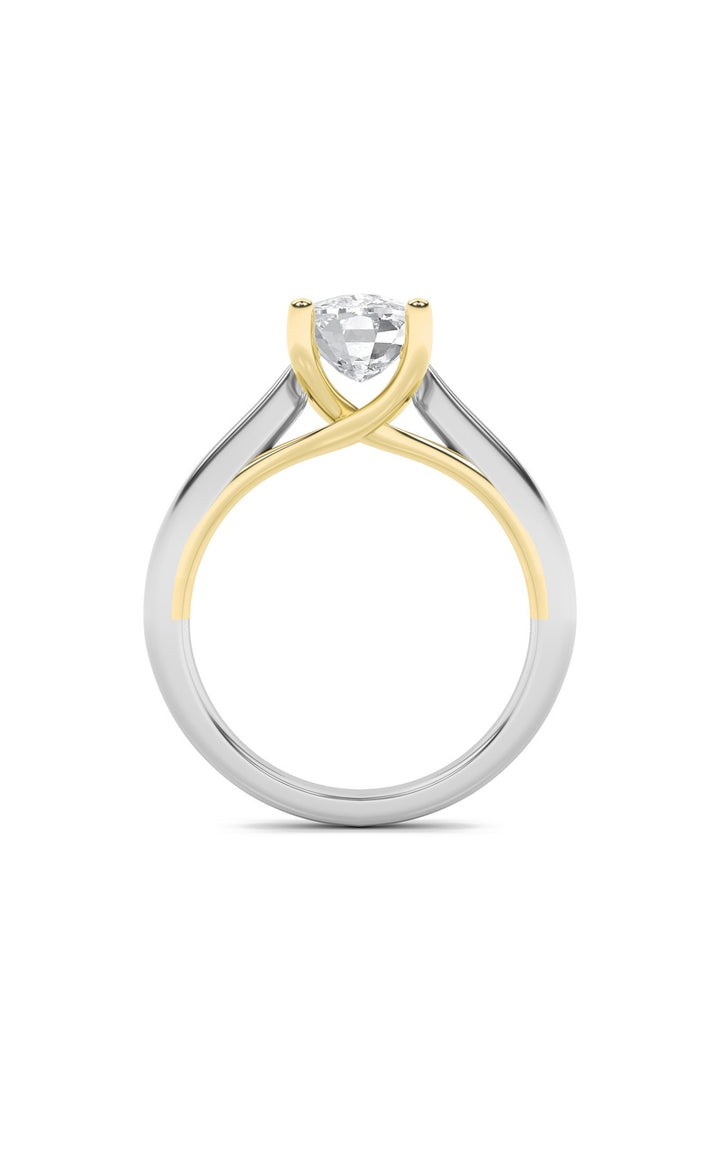 1.5CTW Elongated Cushion Shaped Lab Grown Diamond (F/VS) Two Tone Cathedral Shank Engagement Ring in 14K Gold