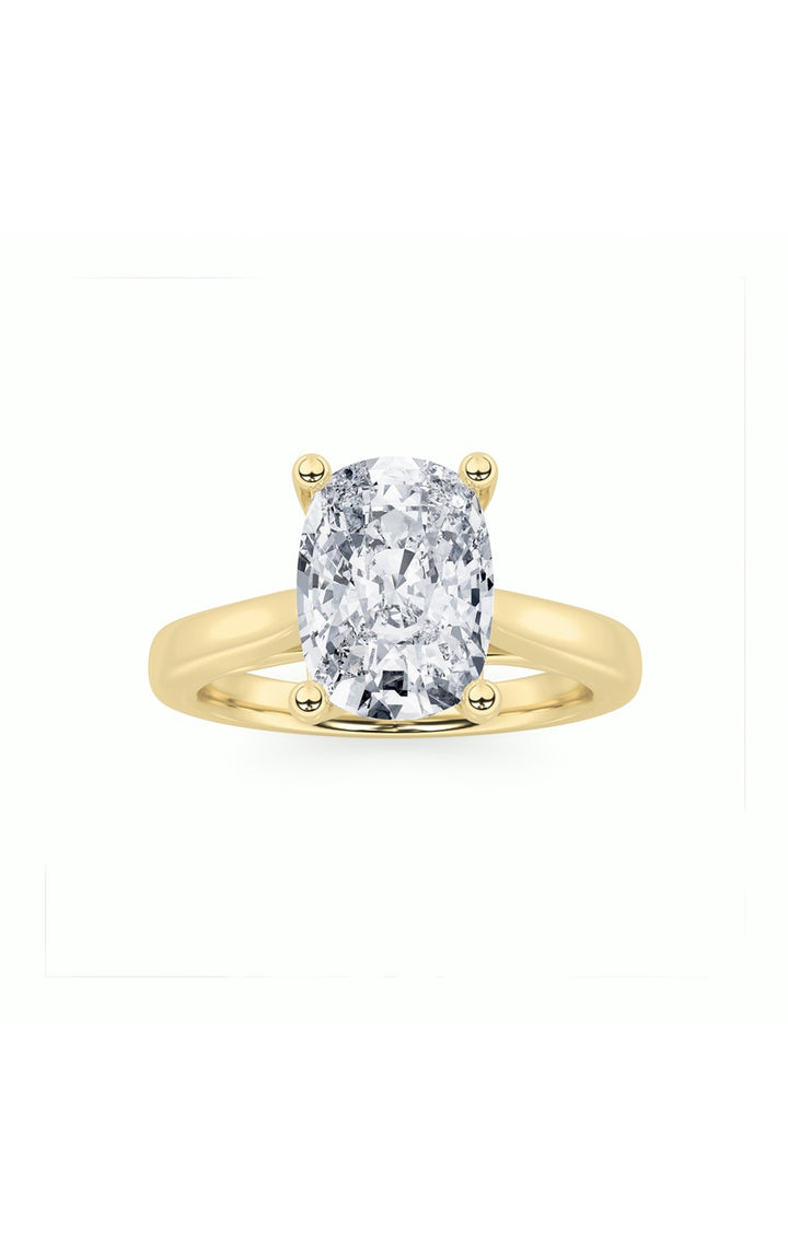 2CTW Elongated Cushion Shaped Lab Grown Diamond (G/VS) Two Tone Cathedral Shank Engagement Ring in 14K Gold