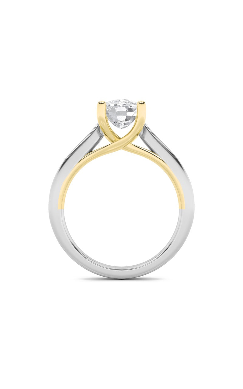2CTW Elongated Cushion Shaped Lab Grown Diamond (G/VS) Two Tone Cathedral Shank Engagement Ring in 14K Gold