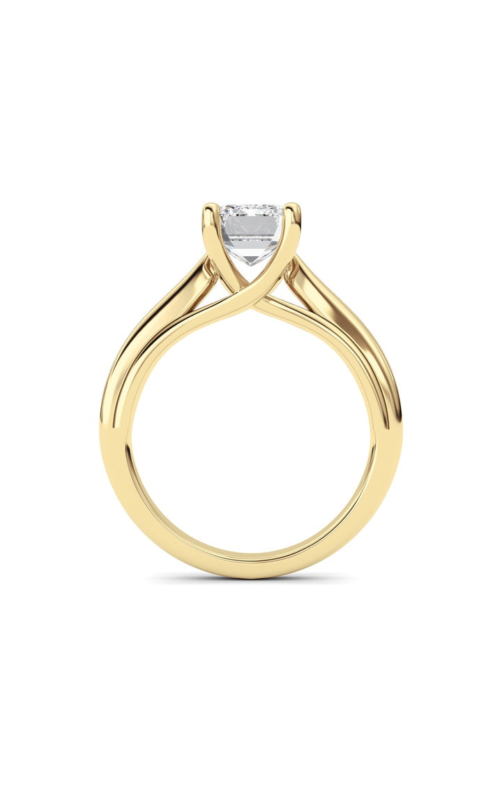 2CTW Emerald Shaped Lab Grown Diamond (F/VS) Cathedral Shank Engagement Ring in 14K Yellow Gold