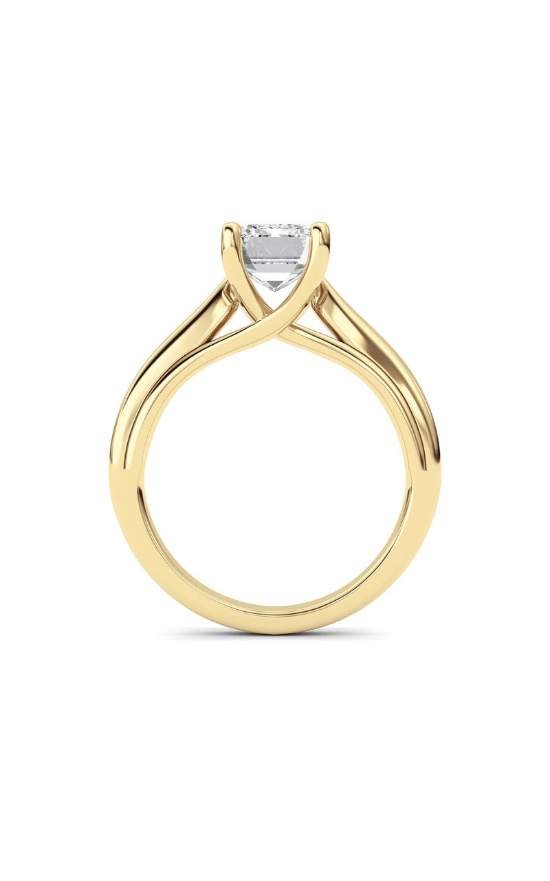 2CTW Emerald Shaped Lab Grown Diamond (F/VS) Cathedral Shank Engagement Ring in 14K Yellow Gold