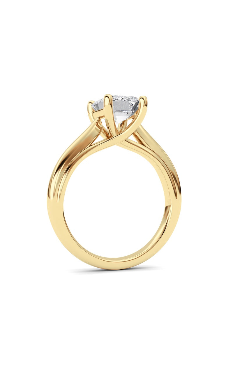 2CTW Emerald Shaped Lab Grown Diamond (F/VS) Cathedral Shank Engagement Ring in 14K Yellow Gold
