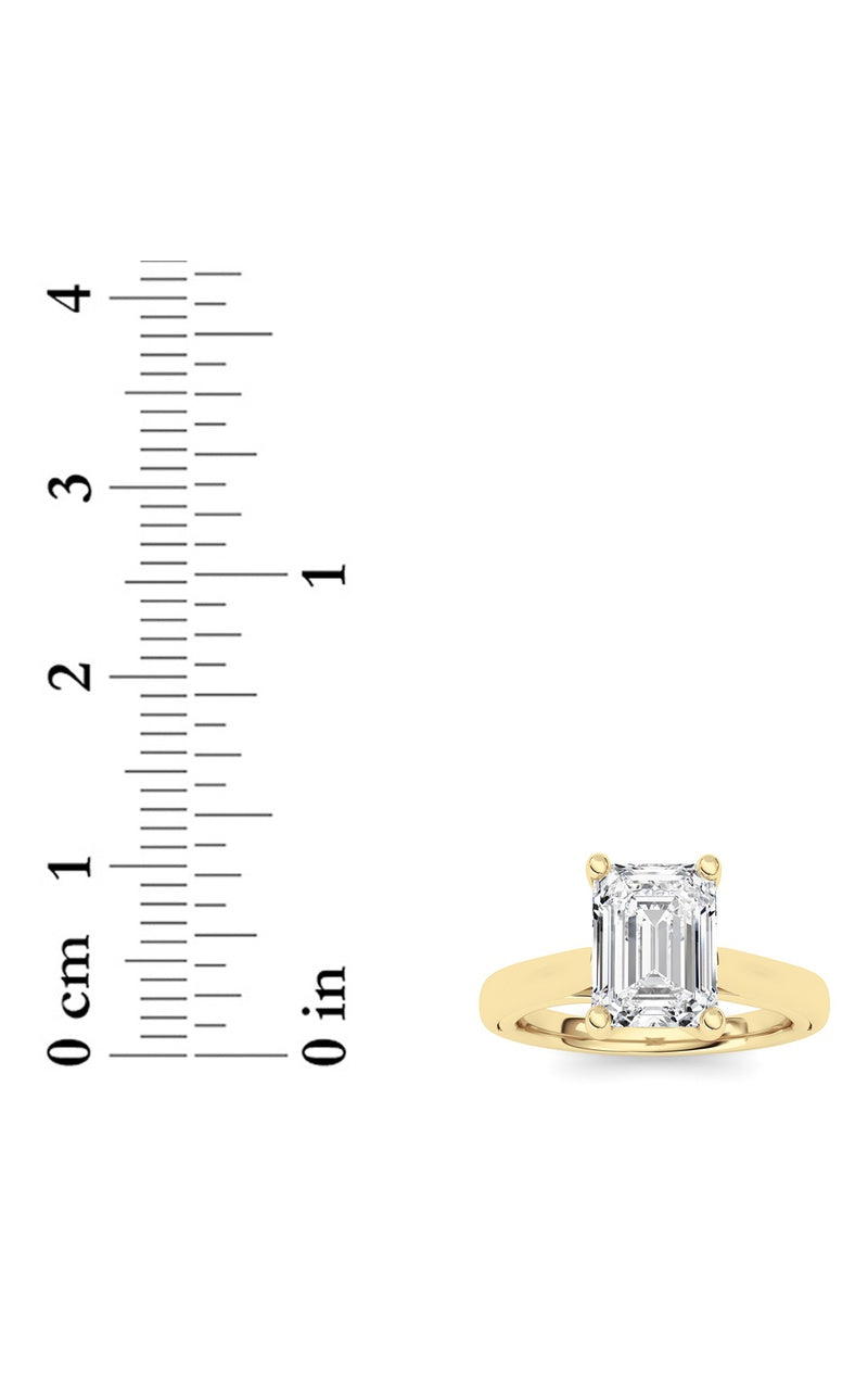2CTW Emerald Shaped Lab Grown Diamond (F/VS) Cathedral Shank Engagement Ring in 14K Yellow Gold