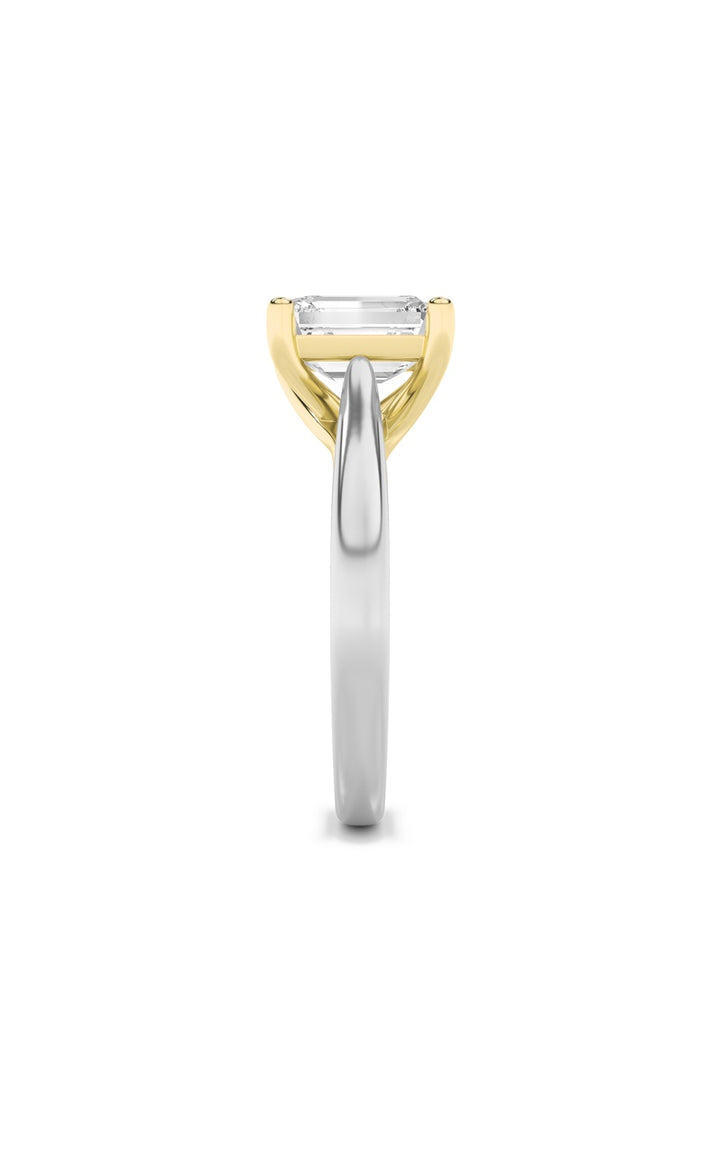 2.5Cttw Emerald Shaped Lab Grown Diamond (F/VS) Two Tone Cathedral Shank Engagement Ring in 14K Gold