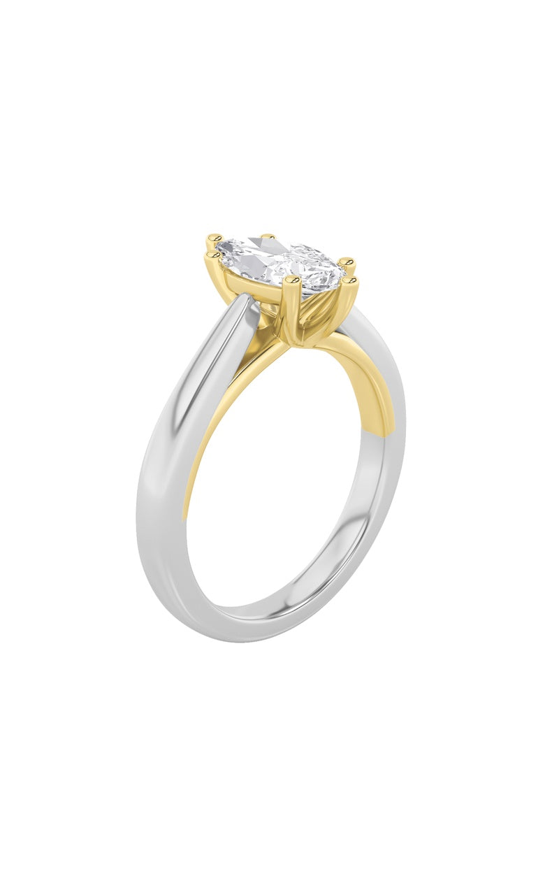 1CTW Marquise Shaped Lab Grown Diamond (F/VS) Two Tone Six Prong Engagement Ring in 14K Gold