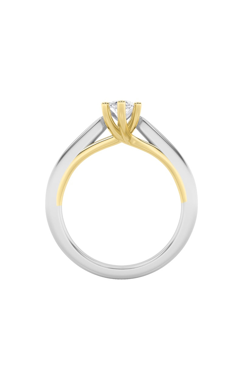 1Cttw Marquise Shaped Lab Grown Diamond (F/VS) TwoTone Six Prong Engagement Ring in 14K Gold