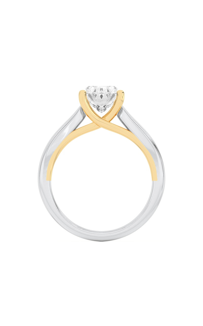1Cttw Oval Shaped Lab Grown Diamond (F/VS) Two Tone Cathedral Shank Engagement Ring in 14K Gold