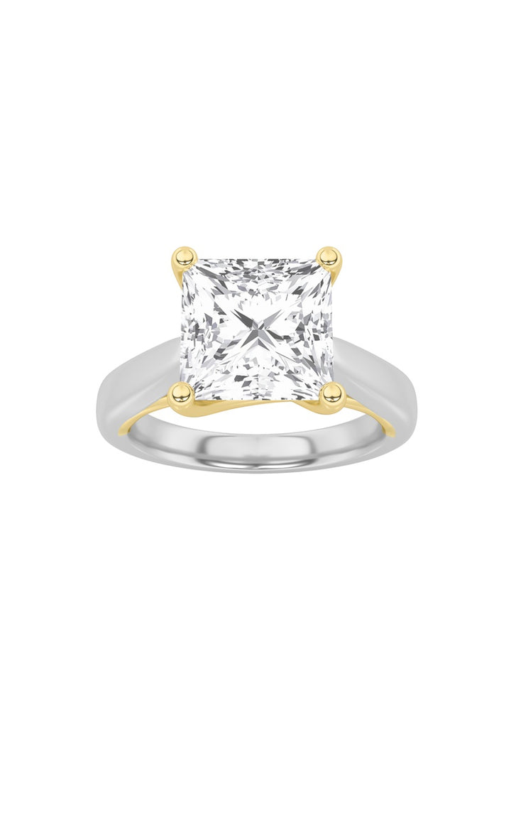 3Cttw Princess Shaped Lab Grown Diamond (F/VS) TwoTone Cathedral Shank Engagement Ring in 14K Gold