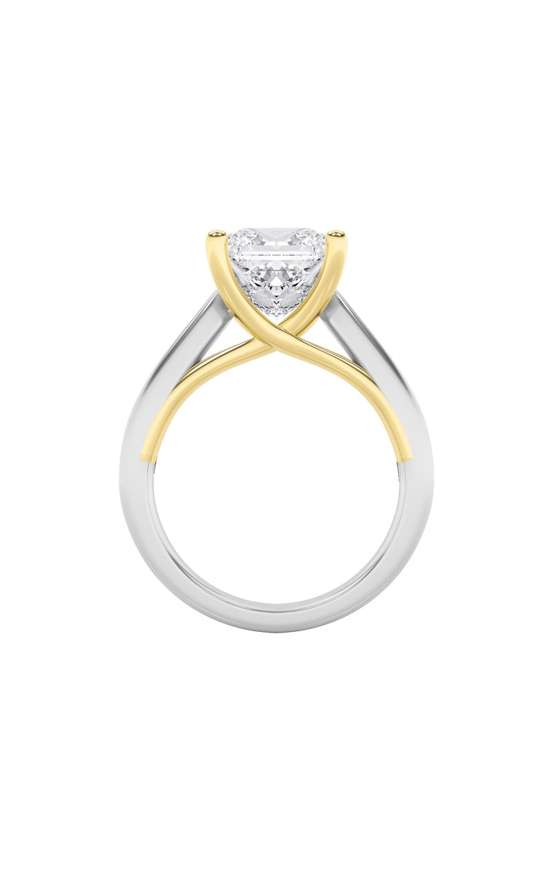 3Cttw Princess Shaped Lab Grown Diamond (F/VS) TwoTone Cathedral Shank Engagement Ring in 14K Gold
