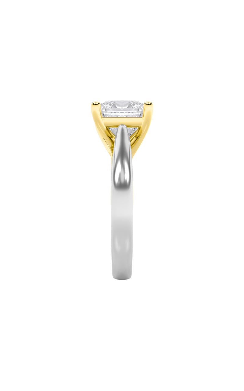3Cttw Princess Shaped Lab Grown Diamond (F/VS) TwoTone Cathedral Shank Engagement Ring in 14K Gold