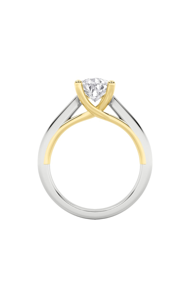 1Cttw Pear Shaped Lab Grown Diamond (F/VS) Two Tone Cathedral Shank Engagement Ring in 14K Gold