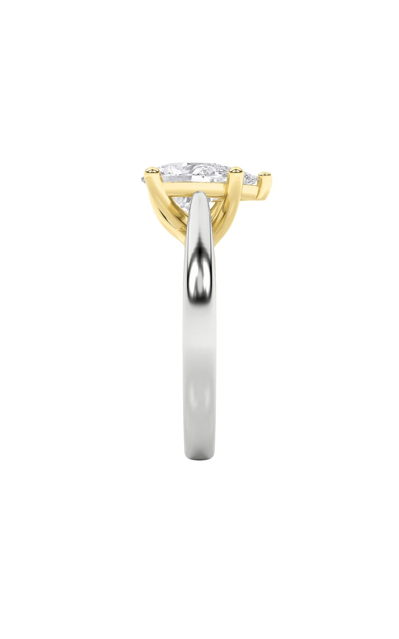 2Cttw Pear Shaped Lab Grown Diamond (F/VS) Two Tone Cathedral Shank Engagement Ring in 14K Gold