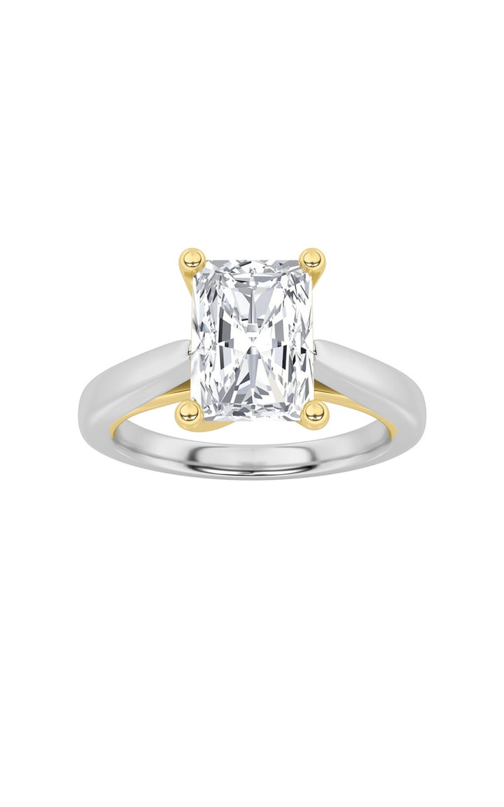 2Cttw Radiant Shaped Lab Grown Diamond (F/VS) TwoTone Cathedral Shank Engagement Ring in 14K Gold