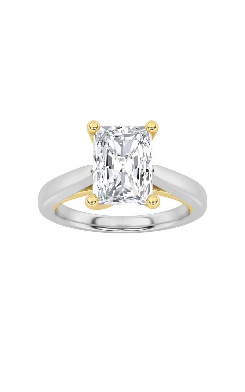 2Cttw Radiant Shaped Lab Grown Diamond (F/VS) TwoTone Cathedral Shank Engagement Ring in 14K Gold