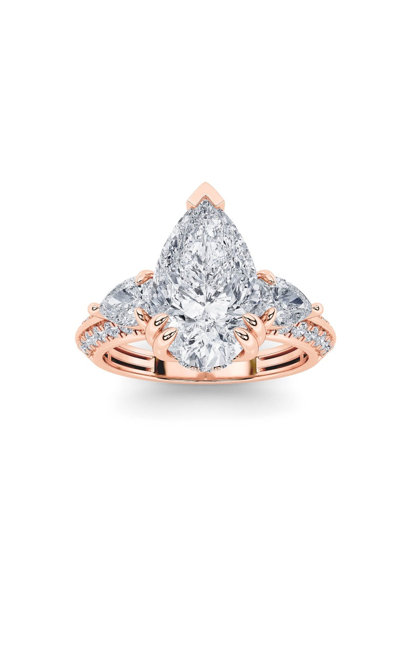 3.5Cttw Pear Shaped Lab Grown Diamond (G/VS) ThreeStone Accented Engagement Ring in 14K Gold