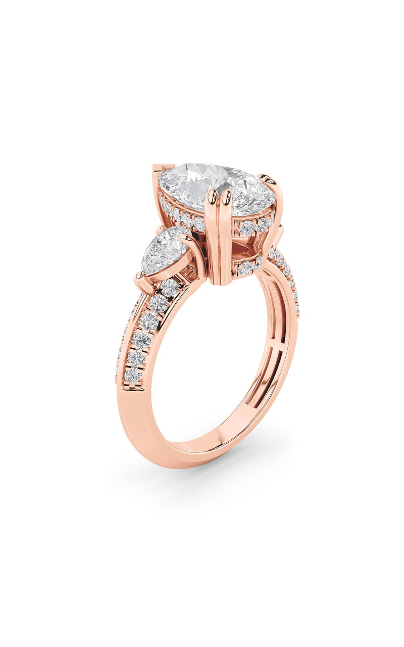 3.5Cttw Pear Shaped Lab Grown Diamond (G/VS) ThreeStone Accented Engagement Ring in 14K Gold