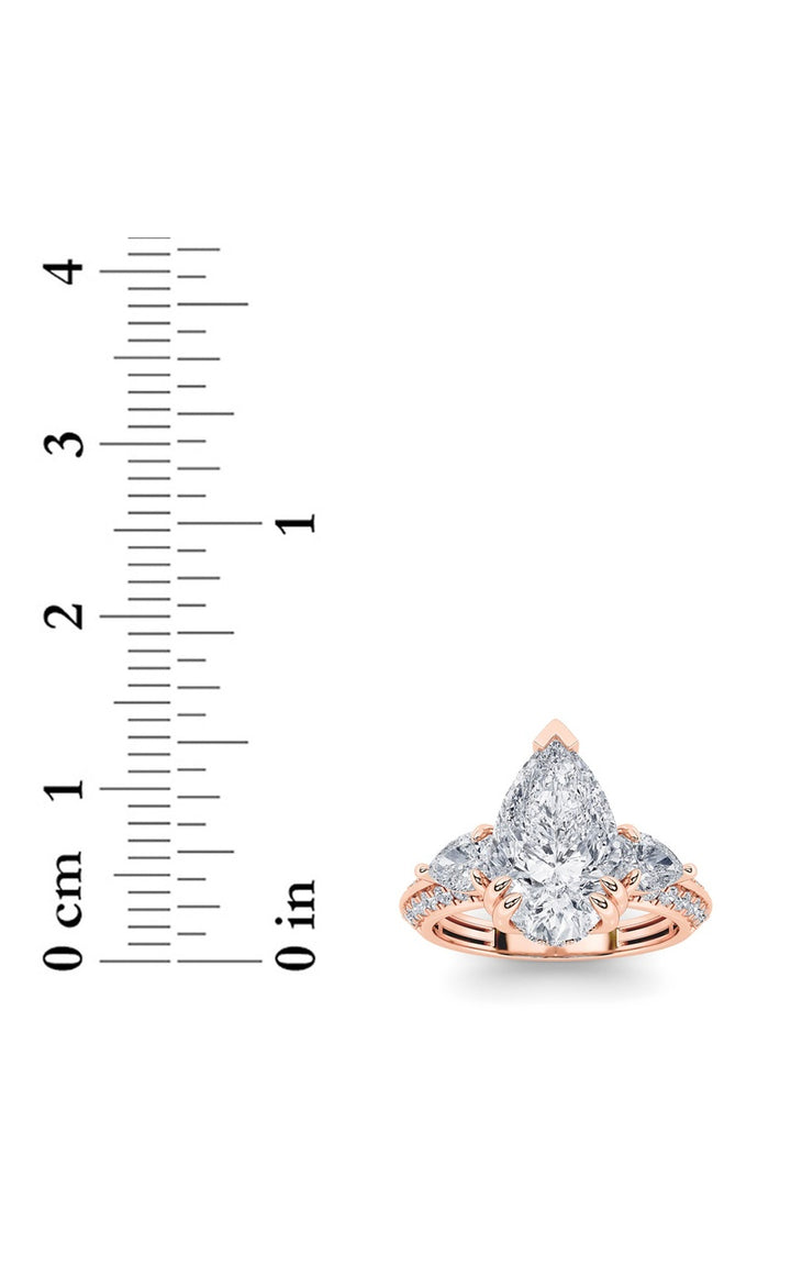 3.5Cttw Pear Shaped Lab Grown Diamond (G/VS) Three Stone Accented Engagement Ring in 14K Gold