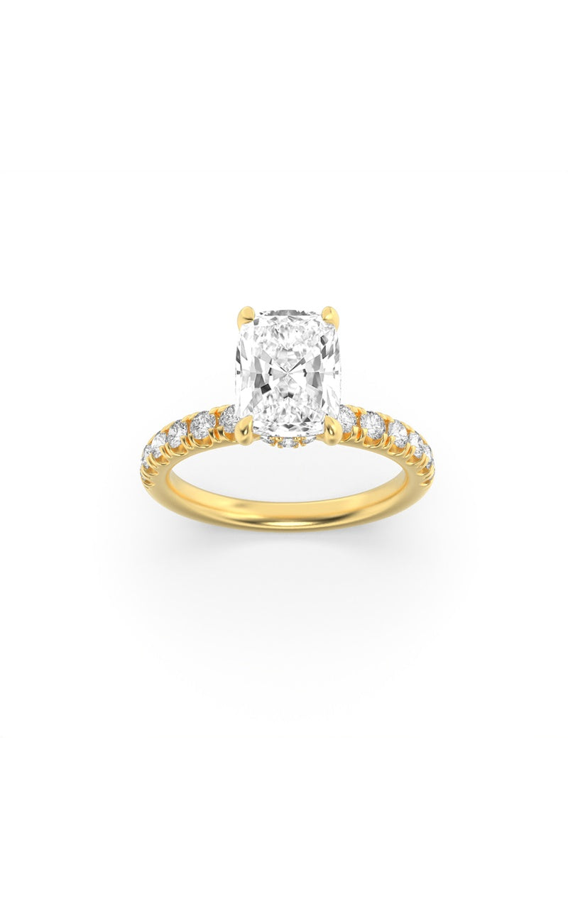 3Cttw Elongated Cushion Shaped Lab Grown Diamond (F/VS) Classic Hidden Halo Accented Solitaire Engagement Ring in 14K Gold