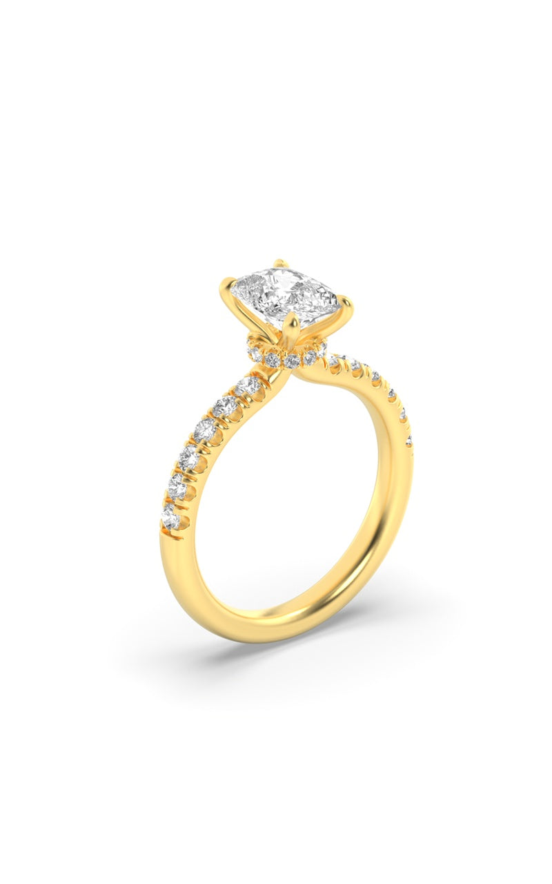 3Cttw Elongated Cushion Shaped Lab Grown Diamond (F/VS) Classic Hidden Halo Accented Solitaire Engagement Ring in 14K Gold