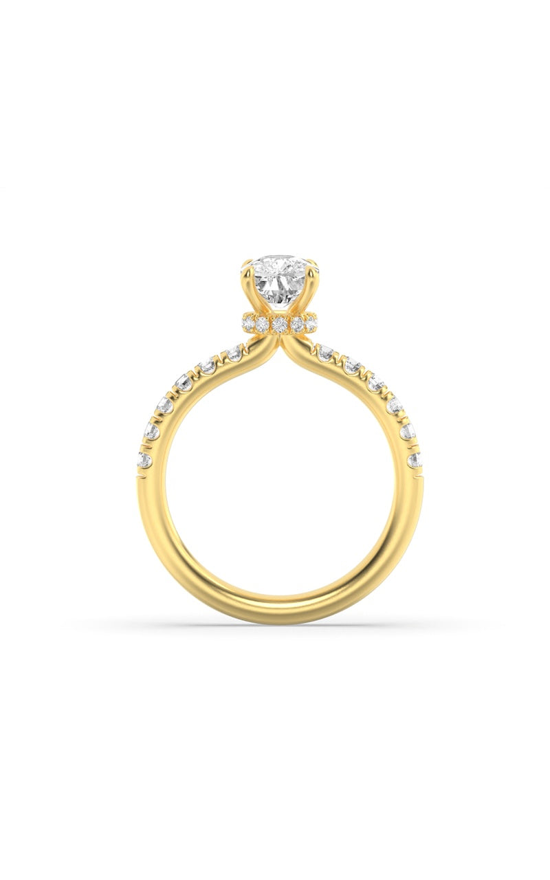 3Cttw Elongated Cushion Shaped Lab Grown Diamond (F/VS) Classic Hidden Halo Accented Solitaire Engagement Ring in 14K Gold