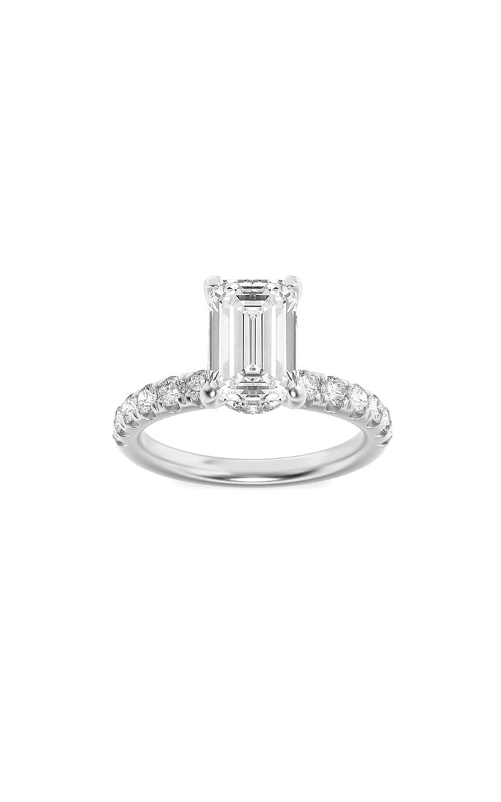 2Cttw Emerald Shaped Lab Grown Diamond (G/VS) Hidden Halo Accented Ring in 14K Gold