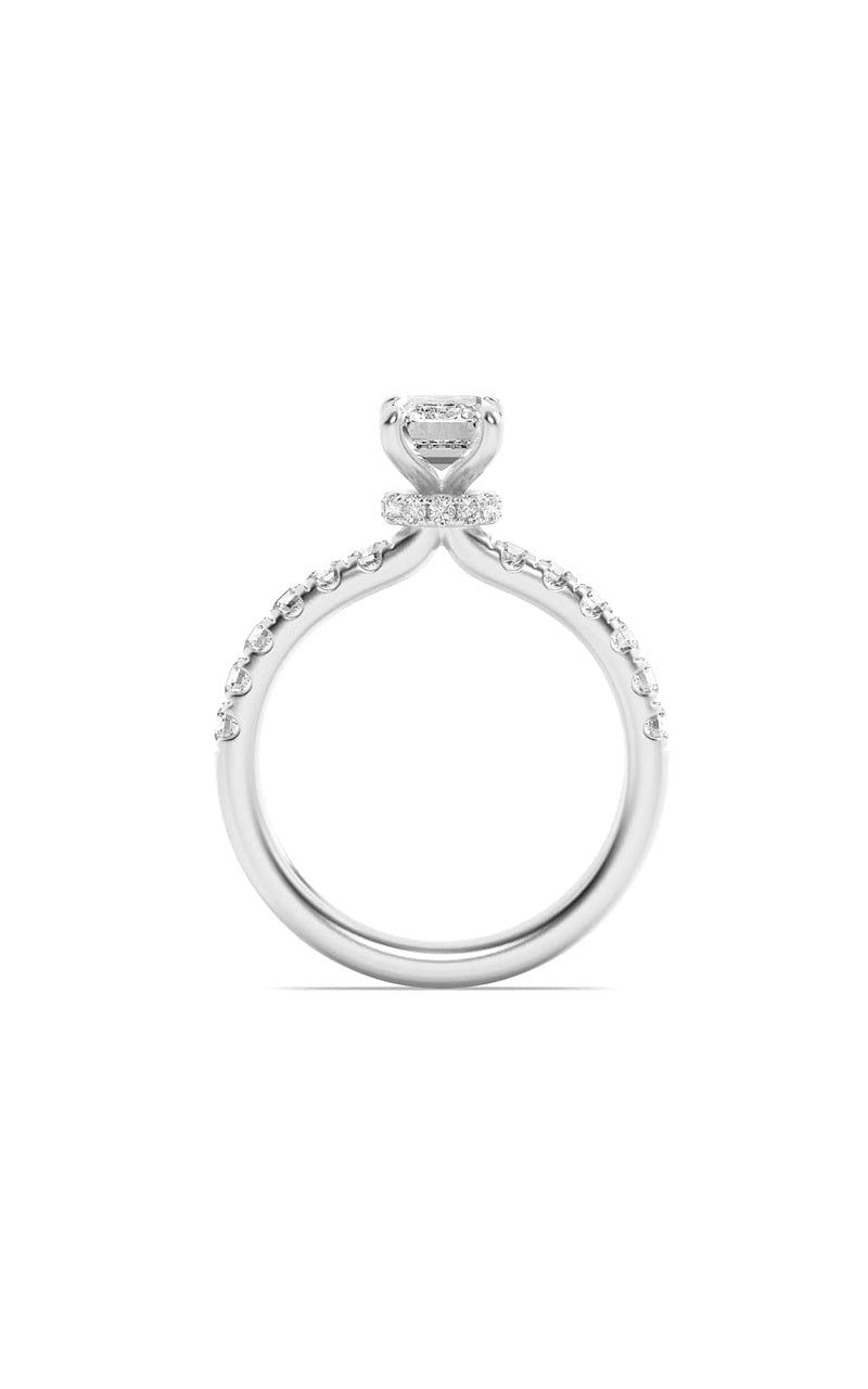 2Cttw Emerald Shaped Lab Grown Diamond (G/VS) Hidden Halo Accented Ring in 14K Gold
