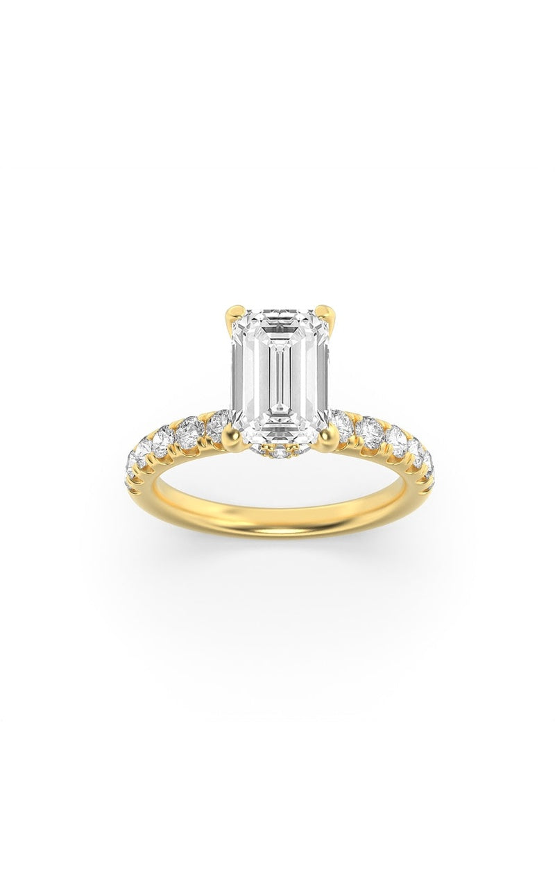 2CTW Emerald Shaped Lab Grown Diamond (G/VS) Hidden Halo Accented Ring in 14K Gold