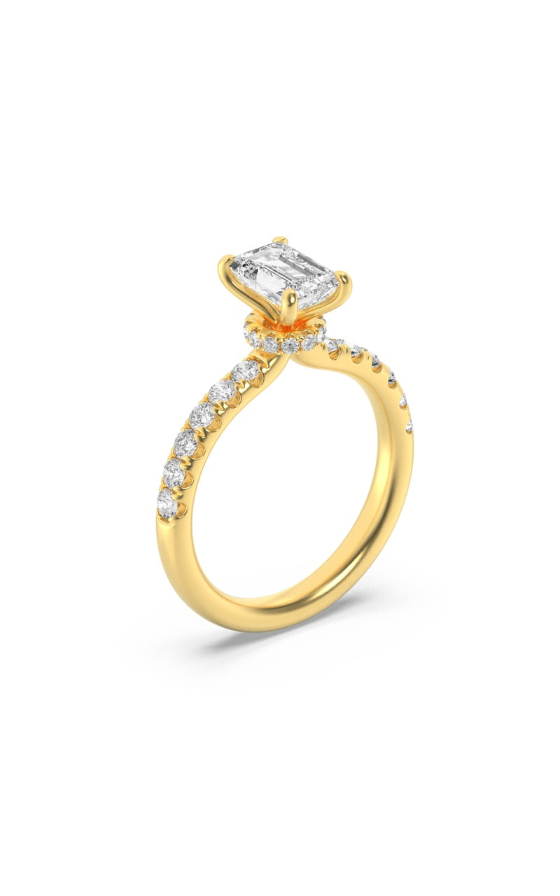2CTW Emerald Shaped Lab Grown Diamond (G/VS) Hidden Halo Accented Ring in 14K Gold