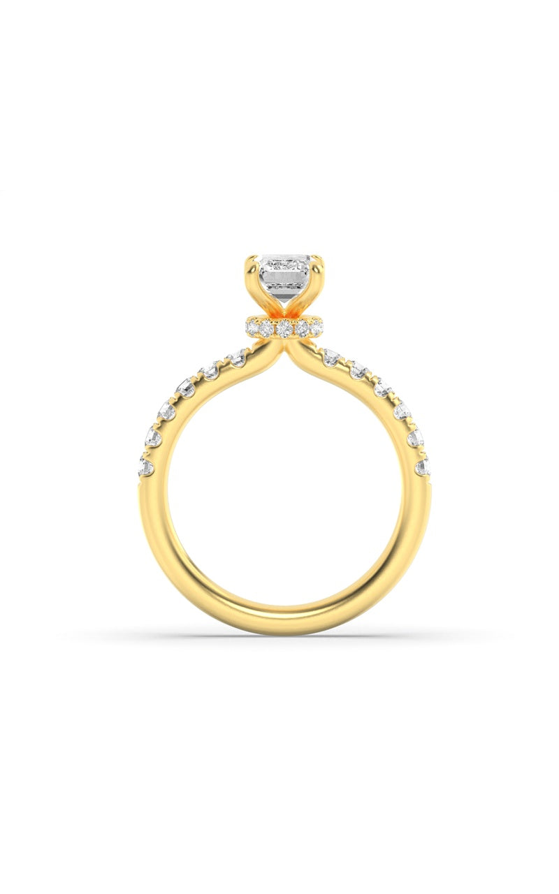 2Cttw Emerald Shaped Lab Grown Diamond (G/VS) Hidden Halo Accented Ring in 14K Gold