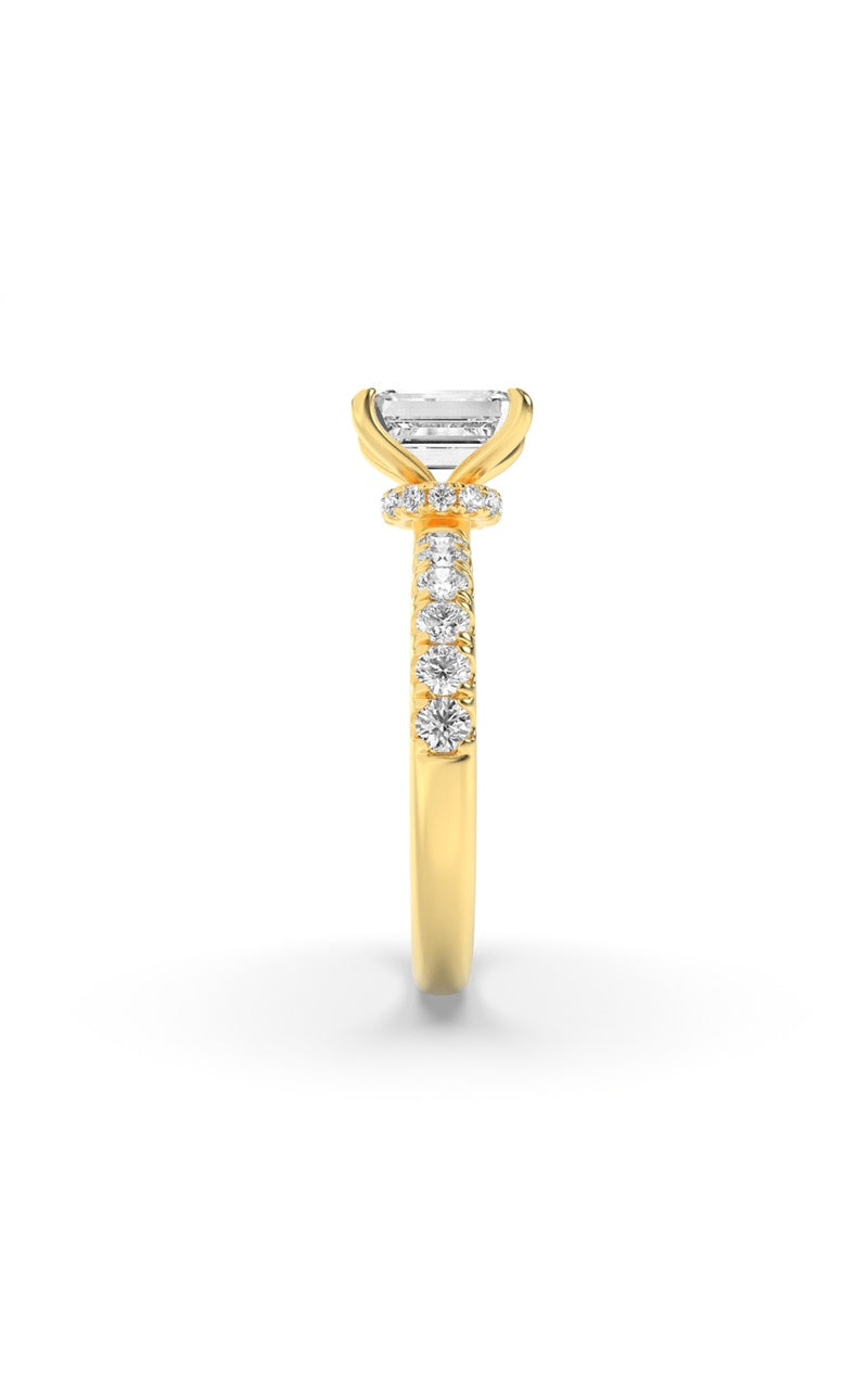2Cttw Emerald Shaped Lab Grown Diamond (G/VS) Hidden Halo Accented Ring in 14K Gold