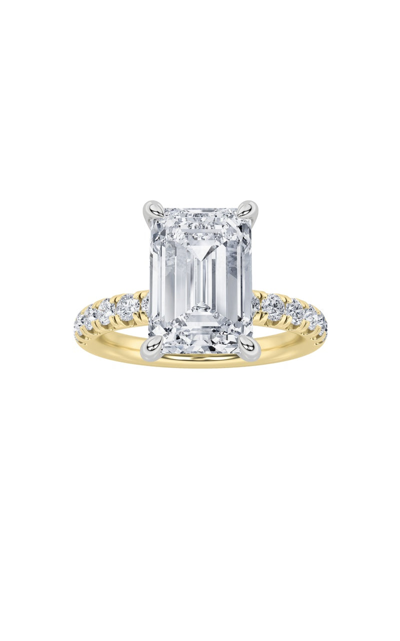 2Cttw Emerald Shaped Lab Grown Diamond (G/VS) Hidden Halo Accented Ring in 14K Gold