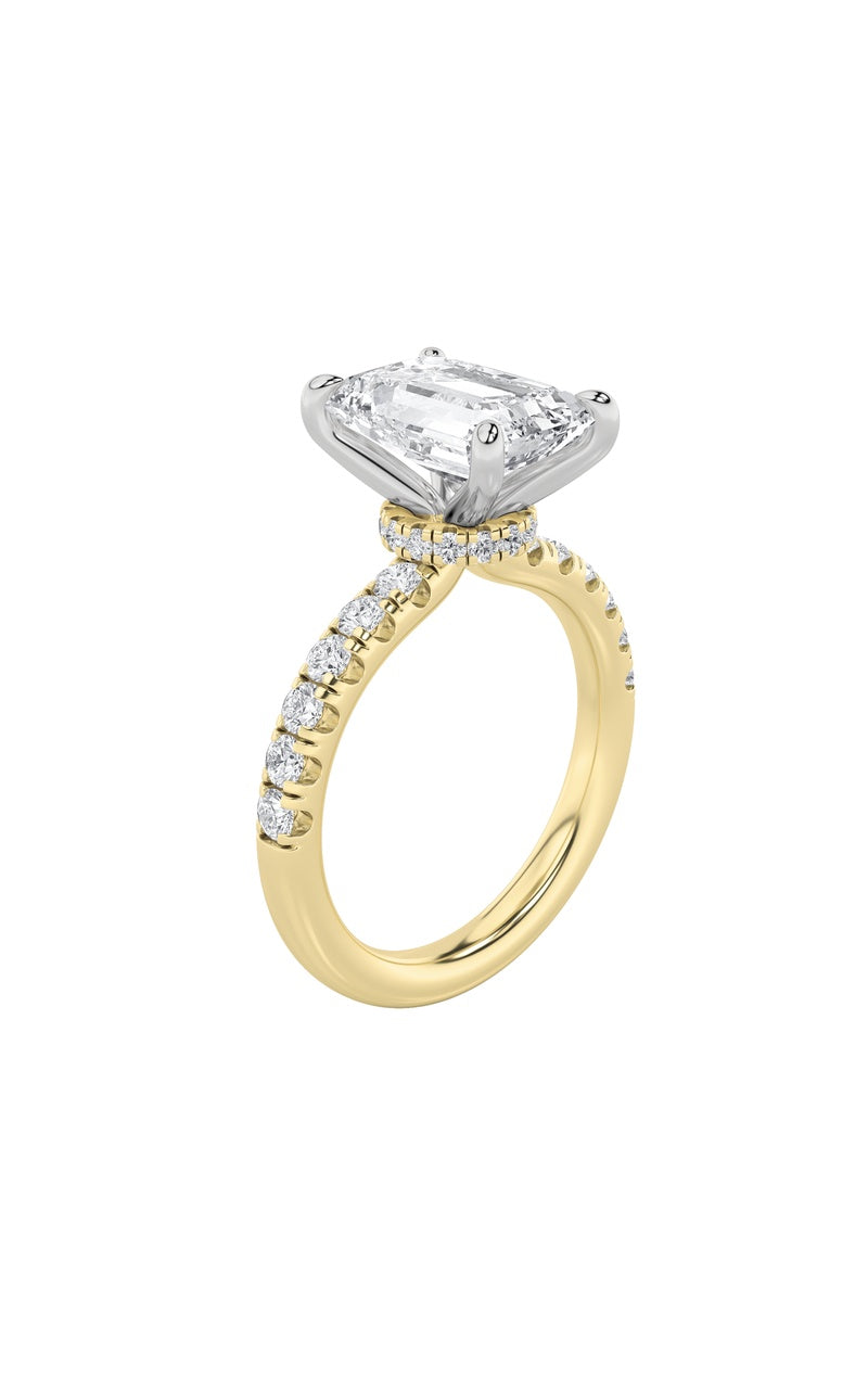 2Cttw Emerald Shaped Lab Grown Diamond (G/VS) Hidden Halo Accented Ring in 14K Gold