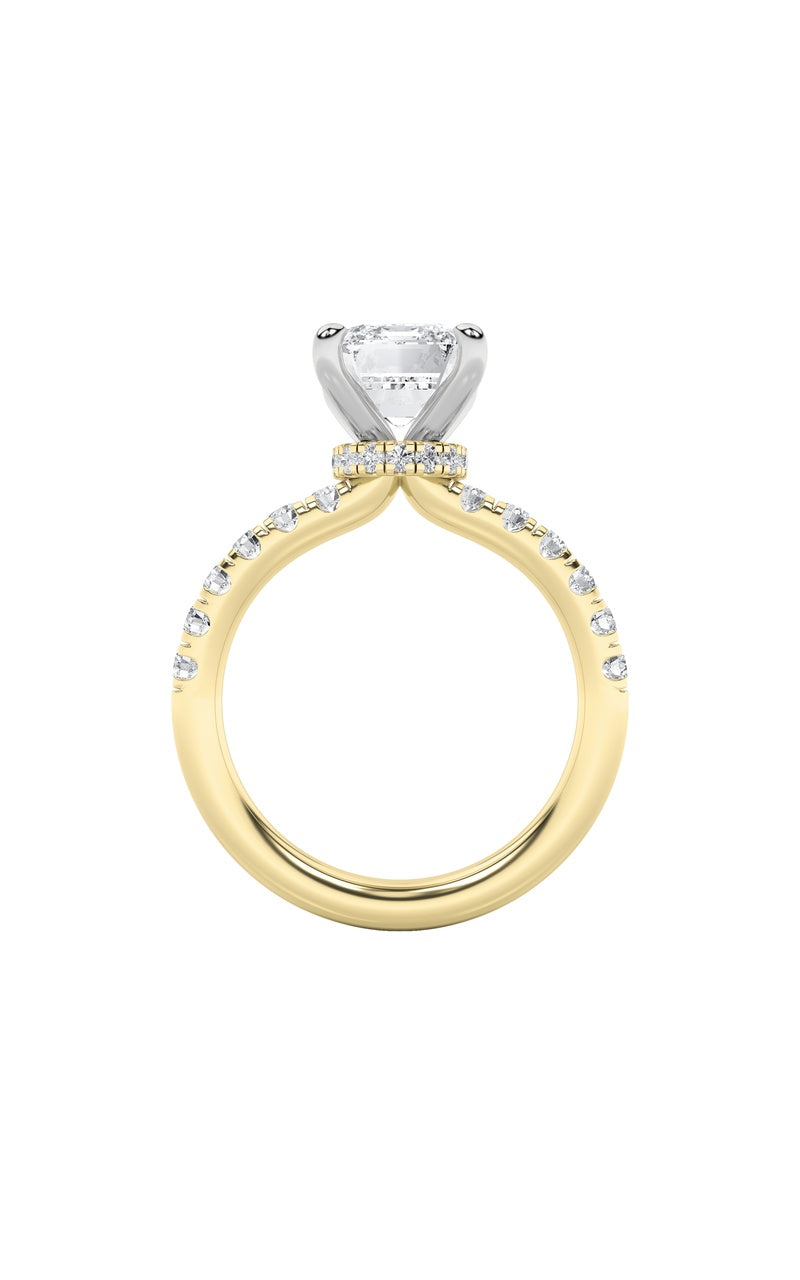 2CTW Emerald Shaped Lab Grown Diamond (G/VS) Hidden Halo Accented Ring in 14K Gold