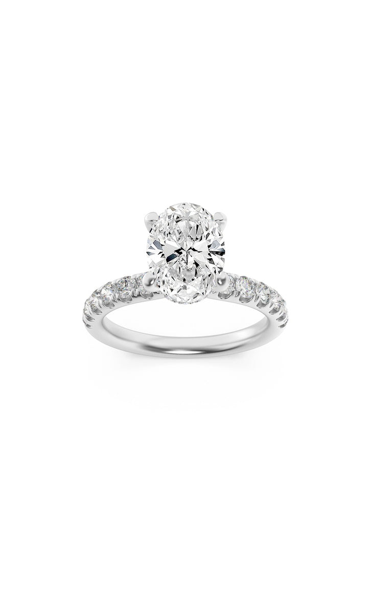 2Cttw Oval Shaped Lab Grown Diamond (F/VS) HiddenHalo Accented Ring in 14K Gold