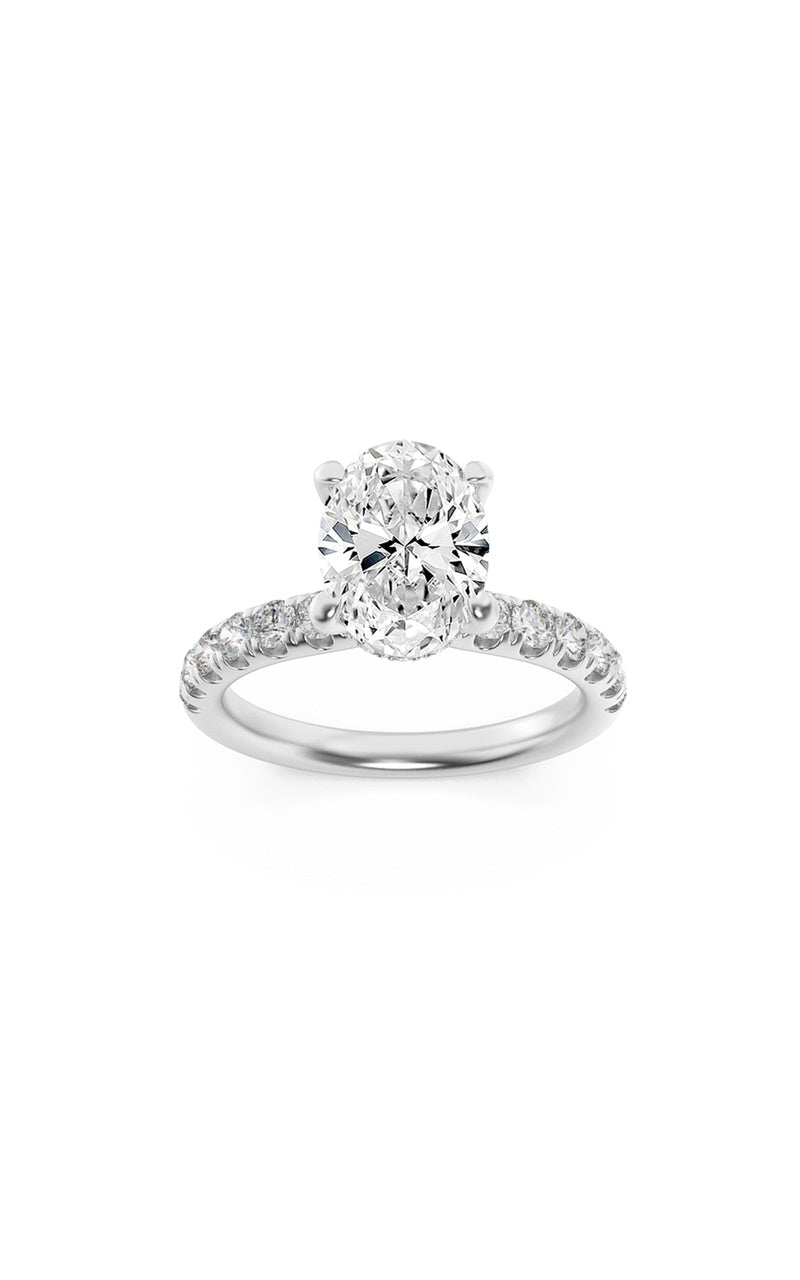 2Cttw Oval Shaped Lab Grown Diamond (F/VS) HiddenHalo Accented Ring in 14K Gold
